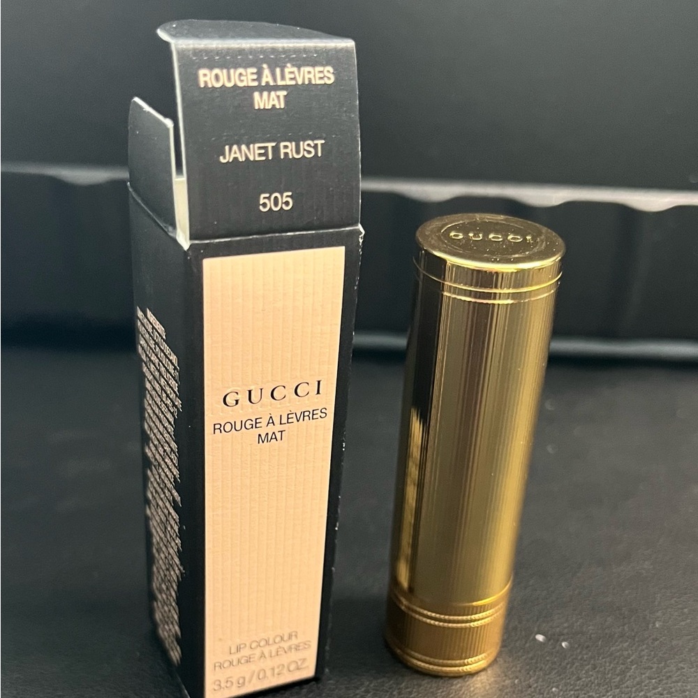 Gucci Matte Lip Colour in Janet Rust 505 Peachy Nude with Gold Accents